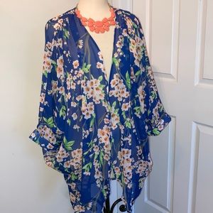 Sheer Blue floral kimono NWT